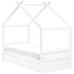 Kinderbett Haus Kiefernholz ORGEVAL  90 x 200 cm mit Stauraum Weiß