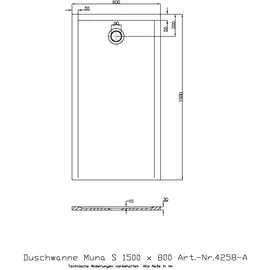 Hoesch Mineralguss-Duschwanne Muna S 150x80x3cm, weiß matt, ohne Antirutsch