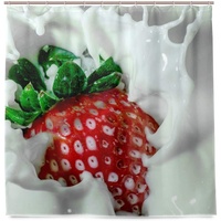Duschvorhang 180x200 Milch Erdbeere Duschrollo Wasserabweisend Anti-Schimmel mit 12 Duschvorhangringen, 3D Bedrucktshower Shower Curtains, für Duschrollo für Badewanne Dusche