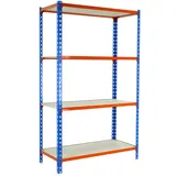 PROREGAL Schwerlastregal MID MULI | HxBxT 150x100x50cm | 4 Fachböden | Fachlast 150kg | Blau-Orange | Lagerregal Kellerregal Werkstattregal