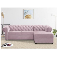 Beautysofa Polsterecke Chester, Die Lieferung gilt für die Einbringung in die Wohnung, stilvoll Corner Sofa aus Velours, mit Relaxfunktion, mit Bettkasten rosa