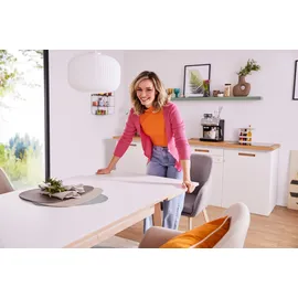 Hammel Furniture Esstisch HAMMEL FURNITURE "Basic Single, ausziehbar 120-220cm, mit innenliegenden Einlegeplatten", weiß (weiß, naturfarben, naturfarben, weiß), B:120cm H:76cm T:80cm, Tischplatte: Weißes Melamin mit weiß pigmentierter Eichenkante (Mattlack), Gestell: