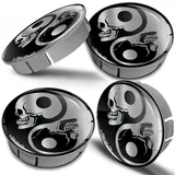 Biomar Labs® 4 x 60mm Kunststoff Nabenkappen Kappen Totenkopf Skull Schädel Yin Yang Symbol Silber Felgendeckel Radkappen Radnabendeckel Nabendeckel Auto Tuning CS 2