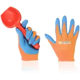 FUZZIO Arbeitshandschuhe Kinder - 2 Paar Orange Gartenhandschuhe Kinder Reißfest & Atmungsaktiv, Größe 3 (3-6 Jahre), Frei Von BPA & Phthalaten, Optimaler Komfort Für Gartenarbeit, Latexbeschichtet