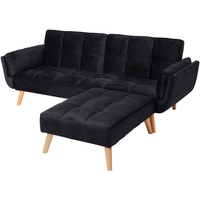 Mendler Schlafsofa HWC-K18 mit Ottomane, Couch Sofa Gästebett, Schlaffunktion 218x175cm - Stoff/Textil hellgrau