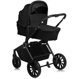 lionelo Mika Plus 2-in-1 Buggy 0-48 Monate (22kg), XXL-Verdeck mit UPF50+, 3-stufige Verstellung des Elterngriffs - Black Onyx - Schwarz