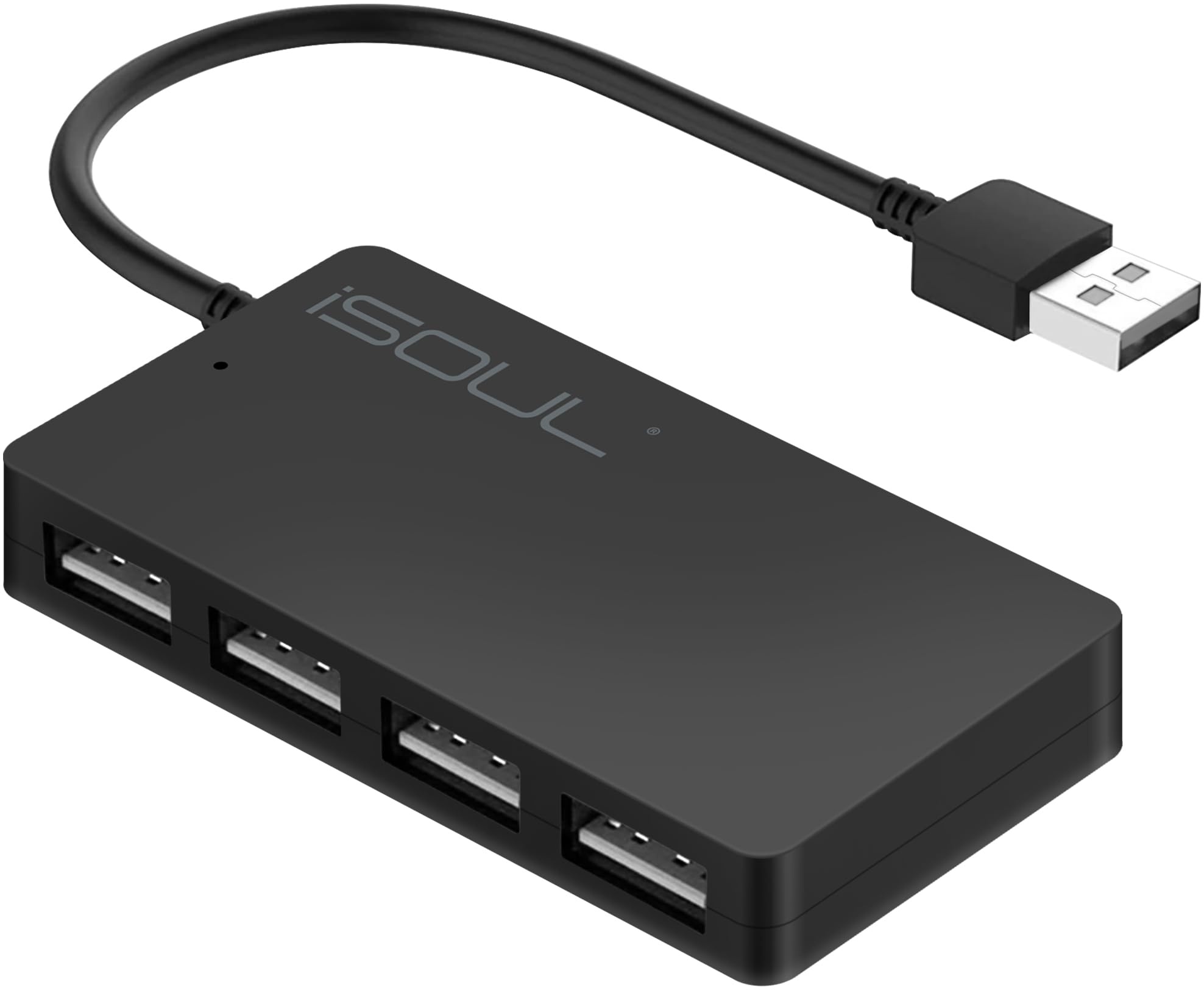 USB Hub, Ultra Slim Extra Leicht 4 Port USB 2.0 Hub, iSOUL Datenhub für MacBook, MacBook Air/Pro/Mini, iMac, MacPro, Windows Laptops und Ultrabooks, sowie PCs und mehr (Schwarz)