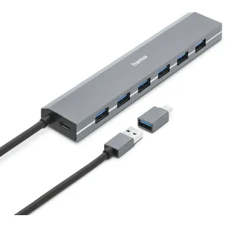 Hama 7 Ports USB 3.2 Gen 1-Hub (USB 3.0) mit USB-C® Stecker Grau