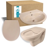 Calmwaters Calmwaters® Wand-WC Beige-Bahamabeige Spülrandlos Set WC-Sitz & Waschbecken 99000201