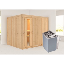 KARIBU Sauna Gobin ohne Zierkranz und Beleuchtung am Dach Ofen 9 kW integr. Strg