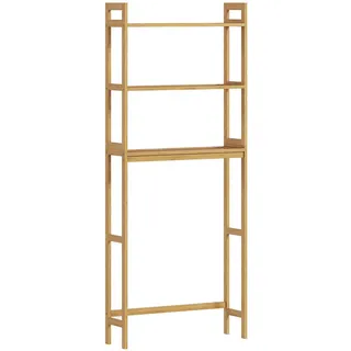 kleankin Toilettenregal 3-stufiges Badezimmerregal aus Bambus Multifunktionales Wc Regal Waschmaschinenregal, für Bad, Toilette, Waschküche, natur