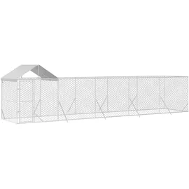 vidaXL Outdoor-Hundezwinger mit Dach 10 x 200 x 250 cm Stahl Silber