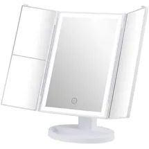 GRIFEMA Schminkspiegel mit Beleuchtung LED, Dreifach Kosmetikspiegel mit 3X/2X/1X Vergrößerung, Faltbarer Make-up Spiegel Tischspiegel 180° Drehbar, Touch Licht, USB oder Batterie, Weiß