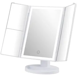 GRIFEMA Schminkspiegel mit Beleuchtung LED, Dreifach Kosmetikspiegel mit 3X/2X/1X Vergrößerung, Faltbarer Make-up Spiegel Tischspiegel 180° Drehbar, Touch Licht, USB oder Batterie, Weiß