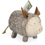 Relaxdays Sparschwein Baumrinde, mit Öffnung, Dolomit, Spardose Kinder & Erwachsene, HxBxT: 13 x 9 x 16,5 cm, braun/weiß