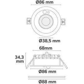 ISOLED LED Einbaustrahler Vario-68 mit PIR-Sensor 6W, 60°, 2700300040006000K, IP65, CRI90