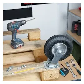 Relaxdays Bockrolle, 2.50-4, Traglast 120 kg, Gummi, Stahlplatte, luftbereift, Schwerlastrad, Gummirolle, schwarz/silber