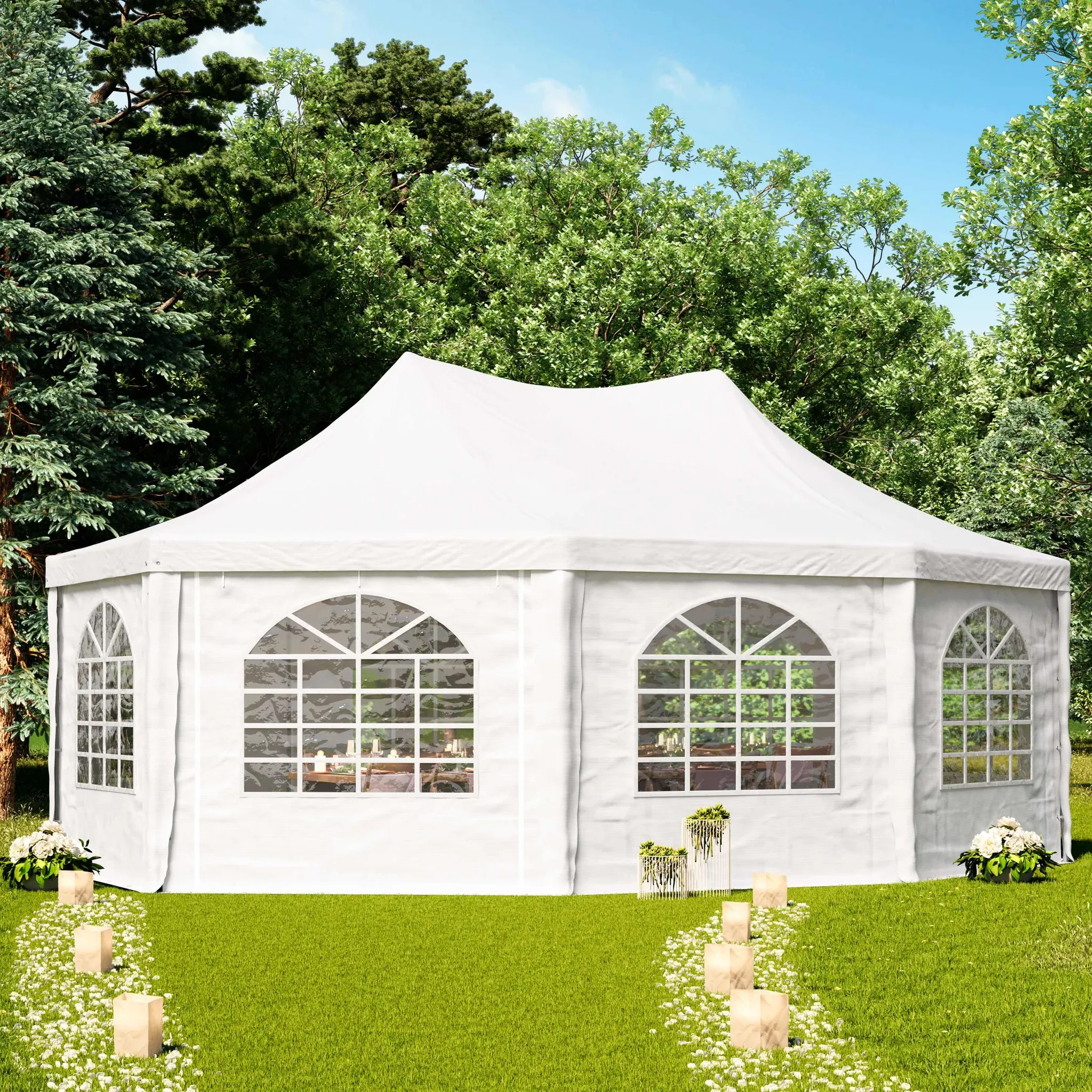 TOOLPORT PRO Tente pagode 5x6,8 m, bâche PVC, blanc - (1067)