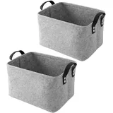 TSQZE 2 Stück Filz Korb Aufbewahrung Aufbewahrungskorb Mit Zwei Henkeln, Faltbar Felt Storage Basket, Aufbewahrungsbox Für Kleidung, Handtücher, Accessoires Und Aufzubewahren (L+L,Grau)