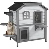 PawHut Katzenhaus mit Asphaltdach Weiß