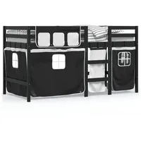 VidaXL Kinderhochbett mit Vorhängen Weiß Schwarz 90x200 cm Kiefernholz