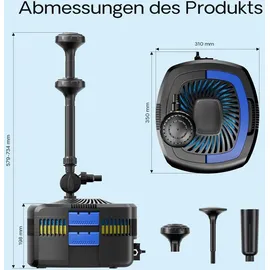 Wiltec SunSun CUF-4800 Springbrunnenpumpe 4500 l/h / 45 W / 4 m Förderhöhe mit eingebautem 11 W UVC-Teichklärer, energiesparende Teichpumpe, Pumpe mit Fontäne, Wasserpumpe
