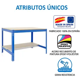 Simonrack Werkbank 600 kg Belastbarkeit, 84,2x121x76 cm, Große Arbeitsfläche Arbeitsfläche, Arbeitstisch, Holz-Arbeitsplatte, Blau/Holz - BT0