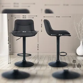 CLP 2er Set Barhocker Vonore Kunstleder I Höhenverstellbar mit Lehne und 360 Grad drehbar I Inkl. Fußstütze und Metallgestell