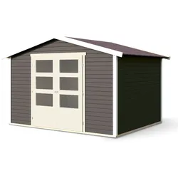 Karibu Gerätehaus mit Doppelflügeltür - 246x246x209cm - grau - Holz / Fichtenholz / Glas