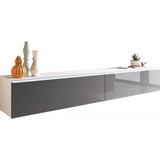 P & B Lowboard, Weiß, Grau Hochglanz, 180x30x33 cm, Fsc, Made in EU, Wohnzimmer, Wohnwände, Lowboards