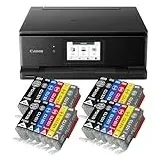 IC-Office TS8750 Tintenstrahl Multifunktionsdrucker 3-in-1 (Drucken, Kopieren, Scannen, SD-Karte, Duplex, WLAN, AirPrint) schwarz + 24 XXL Tintenpatronen