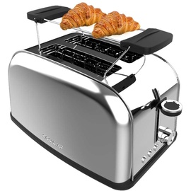 Cecotec Vertikaler Toaster Toastin' time 850 Inox, 850W, Doppelter langer Schlitz und breiter Schlitz von 3,8 cm, Obere Stäbe, Edelstahl, Automatische Abschaltung und Pop-up-Funktion, Krümelablage