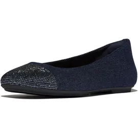 FitFlop Ballerina FITFLOP "DELICATO CRYSTAL CAP-TOE DENIM BALLET FLATS", Damen, Gr. 38, blau (dunkelblau), Textil, Schuhe Ballerina, Schlupfschuh, Businessschuh mit funkelnden Strasssteinchen besetzt