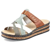 Rieker Pantolette, Keilabsatz, Sommerschuh, Schlappen mit praktischem Klettriemchen, Gr.