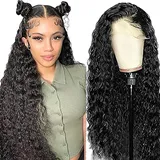 AiPliantfis Human Hair Wig Echthaar Perücke Water Wave Glueless Wig with Baby Hair Top Swiss Lace 150% Density Pre Plucked 100% Brazilian Remy Hair Echthaar Perücke for Women 26 Zoll