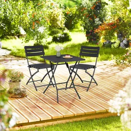 Relaxdays Balkonmöbel Set, 3-teilig, in Holzoptik, Stahl & Kunststoff, Schwarz