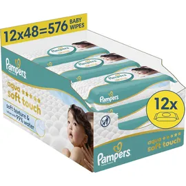 Pampers Aqua Soft Touch, 576 Tücher, unparfümiert, je 48 Stück, 12 Pack
