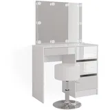 Vicco Schminktisch Sherry Weiß 90 cm mit LED Beleuchtung und Hocker