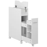 Vicco Toilettenschrank Weiß, 18 x 71 cm mit ausziehbarem Fach