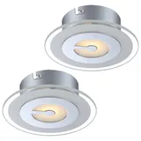 ETC Shop Led, Deckenleuchte rund Flurlampe chrom Küchenleuchte, Glas teilsatiniert, 5w 400lm warmweiß, Dxh 16x5,2 cm, 2er Set