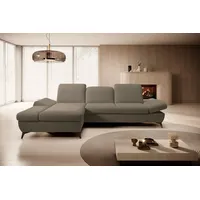 Goldstoff Ecksofa mit Schlaffunktion und Bettkasten - L-Form Sofa Beige/Grau, 1 Teile, Modernes Schlafsofa mit Sofakissen - Premium Couch Cord & L-Form braun