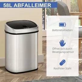 Homcom Automatik Mülleimer 58 l Silber