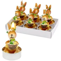 Dekohelden24 Teelicht Dekohelden24 - Oster-Teelichte - Teelicht-Kerze als Osterhase mit Korb, im 6er Set, Braun, Maße je Teelicht ca. 4,5 x 6 cm. braun