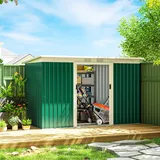 Outsunny Metall Gerätehaus 6,3m3 280x130x172cm Geräteschuppen Mit Pultdach Schiebetür Wetterfest Gartenhaus Outdoor Garten Schuppen Schrank Für Hinterhof Außenbereich Anthrazit, Dunkelgrün