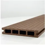 Woodstore24 Terrassendielen WoodoRhodos WPC Diele für Terrasse und Balkon mit Clipsystem, (Bodenbelag Komplettset mit Unterkonstruktion, Clip-Befestigung, 2,4m L x 12cm B x 2cm Stärke, in grau, anthrazit oder braun), Holzoptik, Klicksystem, Außenbereich, Gastronomie geeignet, wetterfest braun