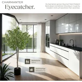 Tectake tectake® Künstlicher Olivenbaum, verschiedene Größen, mit viel Volumen, stabiler Kunststoff-Blumentopf