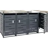 Mendler 4er-Mülltonnenverkleidung HWC-H40b, Mülltonnenbox, Pflanzkasten Edelstahl-Metall-Kombi 78kg 110x230x62cm erweiterbar