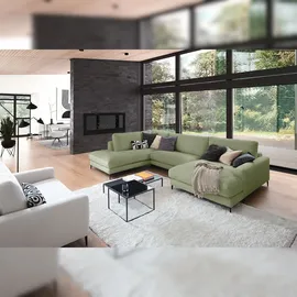 KAWOLA Sofa CARA Wohnlandschaft U-Form Cord olivgrün Longchair rechts