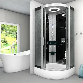 AcquaVapore D58-53M0 Komplettdusche mit Schiebetür 90 x 90 cm Schwarz Sicherheitsglas D58-53M0