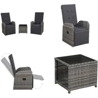 vidaXL 3 tlg. Bistro Set mit Auflagen Poly Rattan Grau - Bistro-Set - Bistro-Sets - Sessel Und Tisch - Sessel Und Tische - Grau